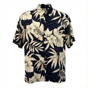 Tori Richard‎ Vtg Hawaiian Shirt Mens Large Navy Floral Viscose Hammock Label
